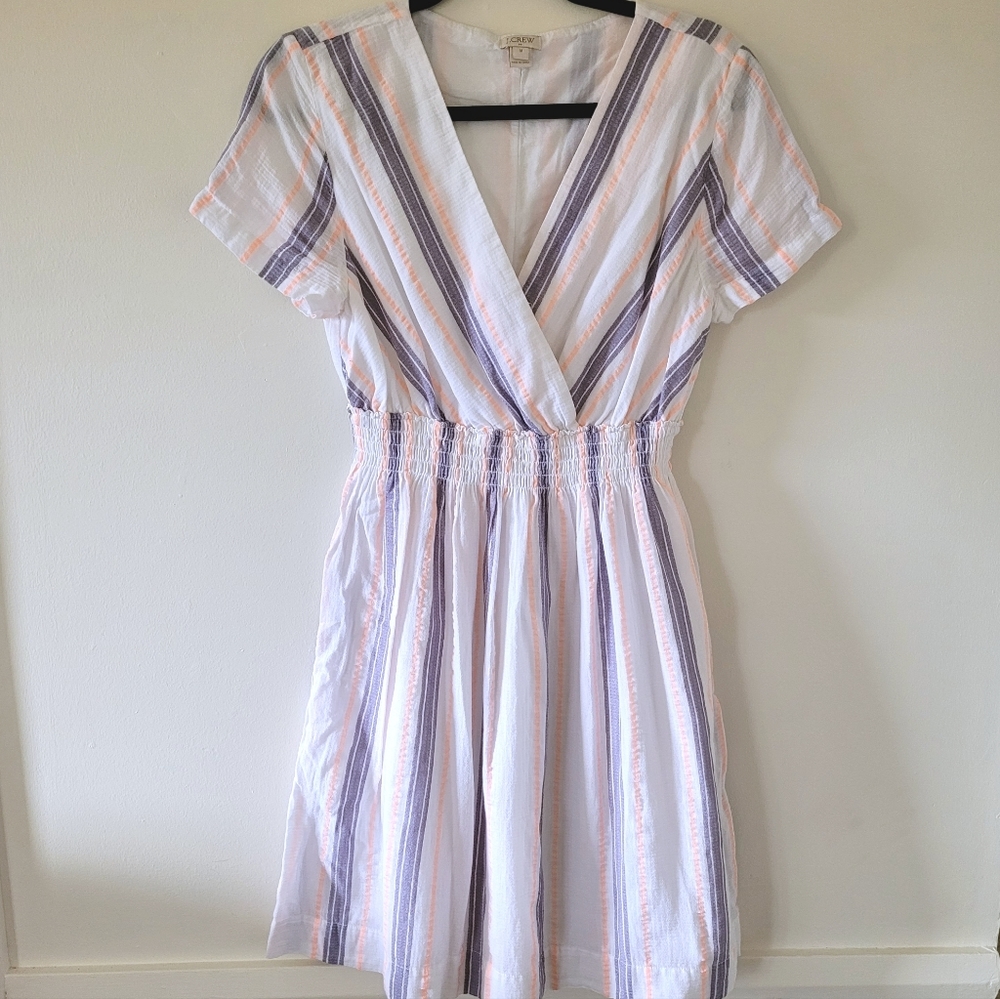 J Crew Factory Medium Cotton V Neck Dress Elastic Waist Stripes